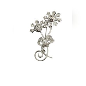 Beautiful Vintage silver tone rhinestone double flower / bow lapel pin brooch.